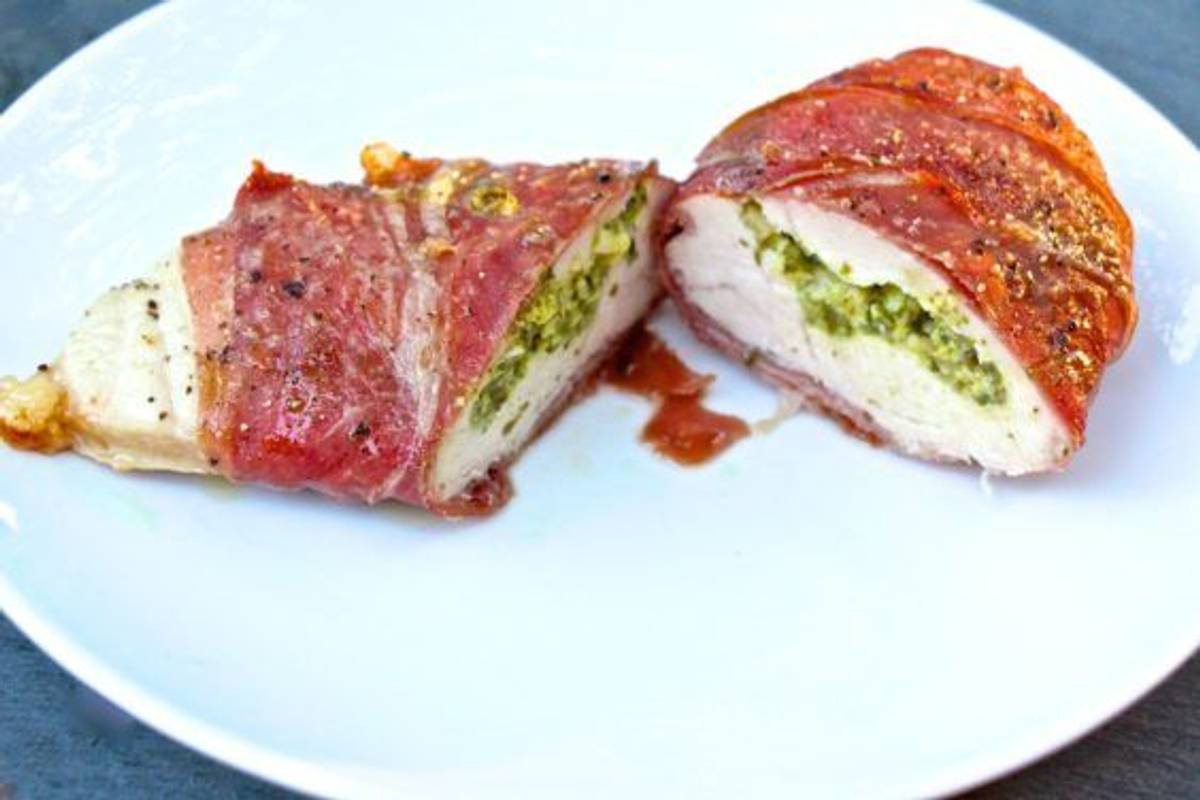 Pesto Stuffed Prosciutto-Wrapped Chicken