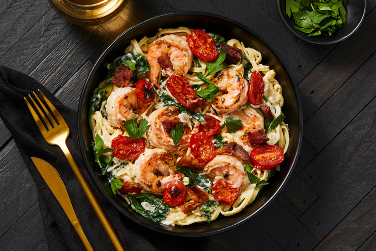 Jumbo Shrimp and Fresh Linguine "BLT" Alfredo