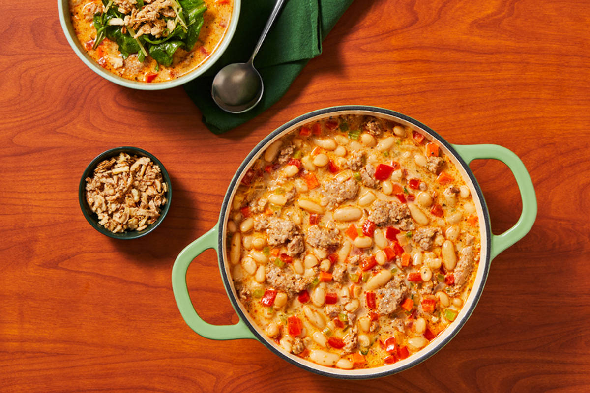 One-Pot Creamy Pepper, Sausage and Cannellini Bean Stew 