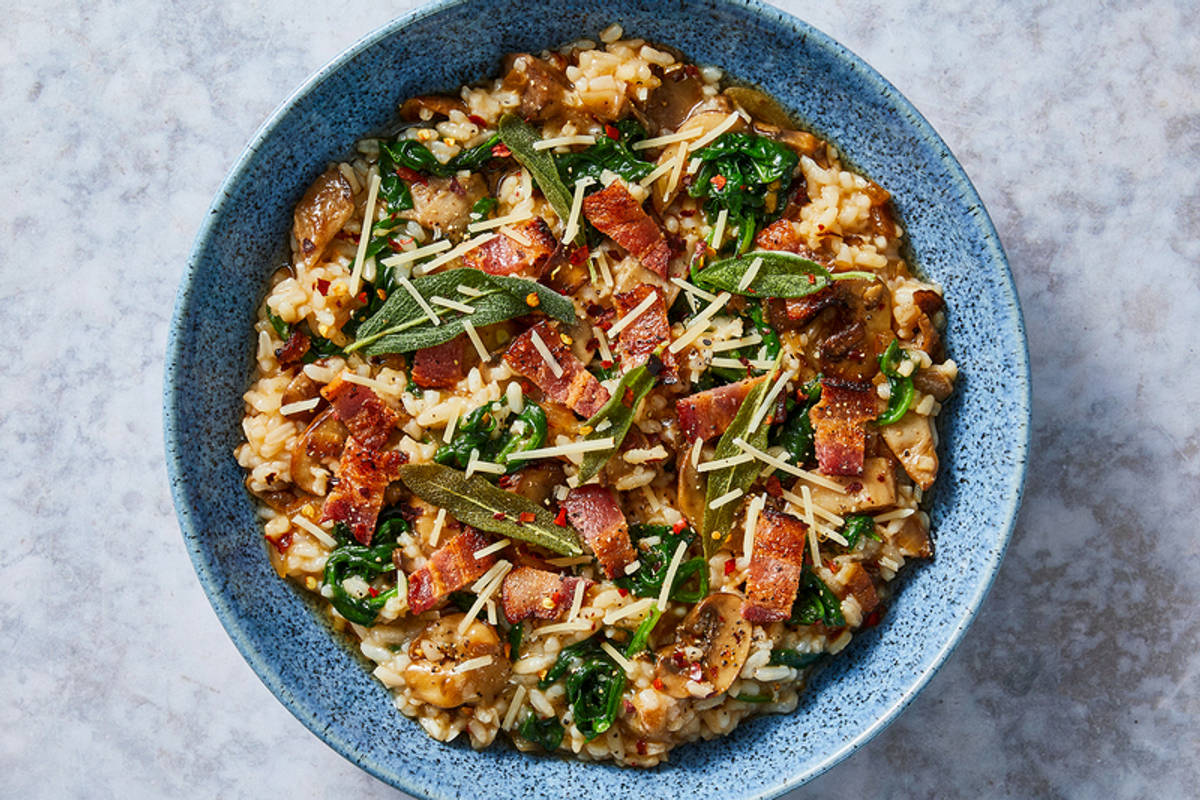 Creamy Mixed Mushroom Risotto with Double Bacon