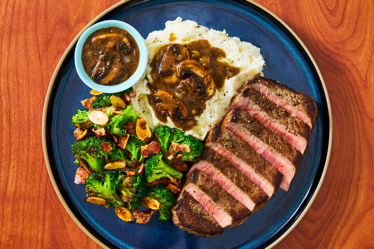 Pan-Seared Double Striploin Steak and Mushroom Gravy