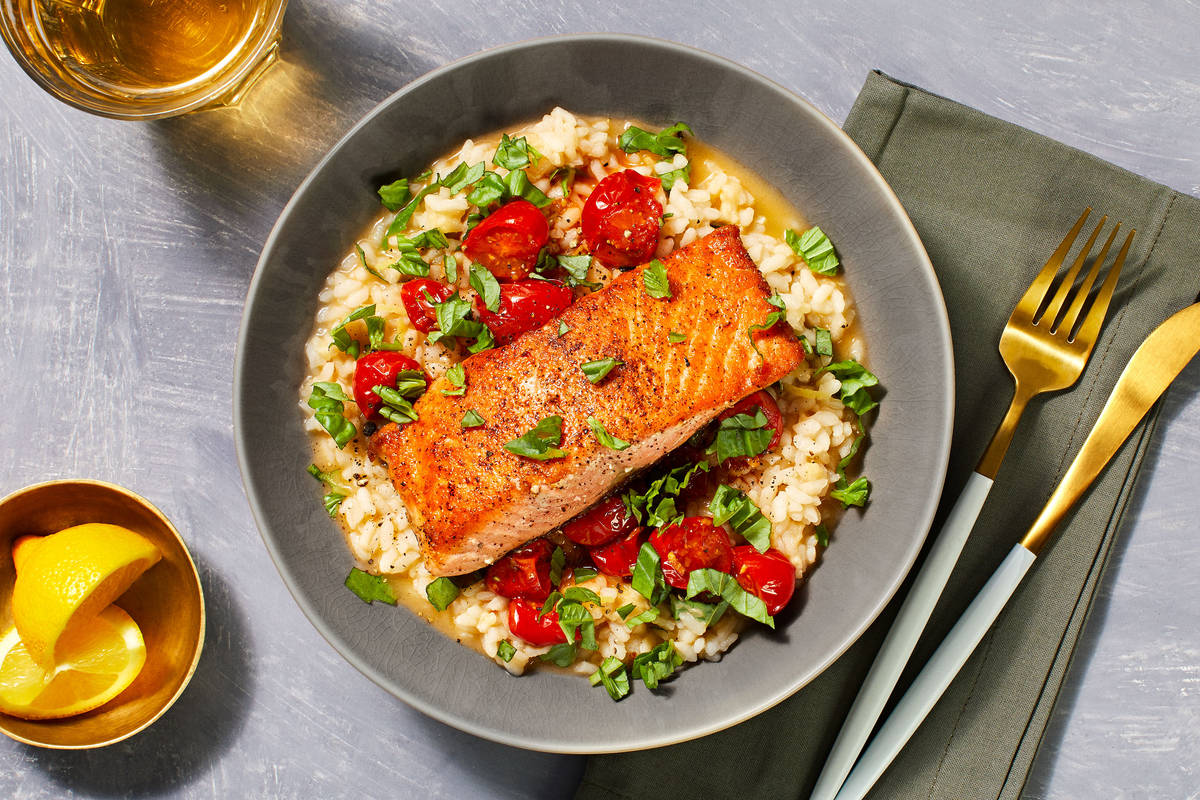 Steelhead Trout over Basil Parm Risotto