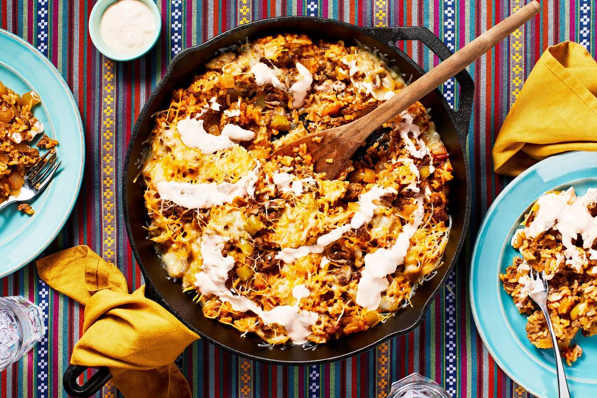 Cheesy Southwest Beef and Rice Skillet