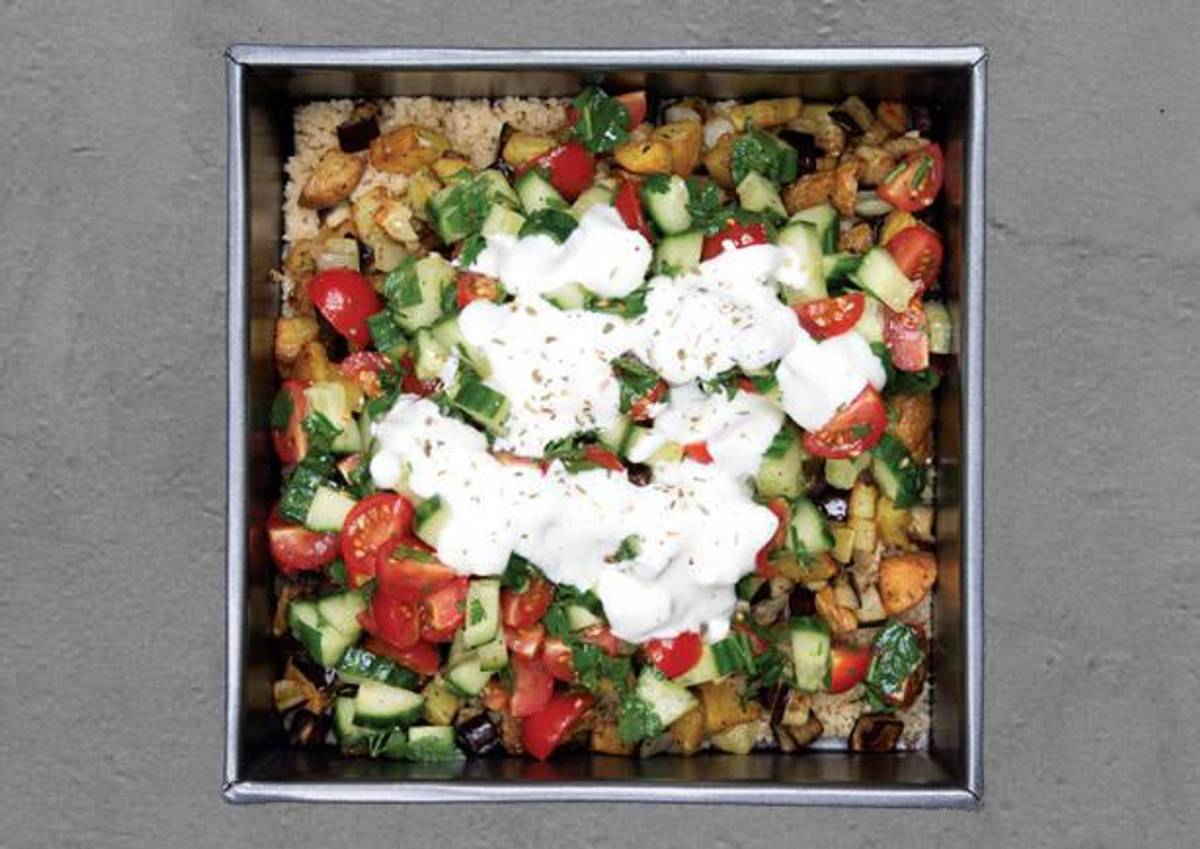 Kellys Warm Aubergine Layered Salad