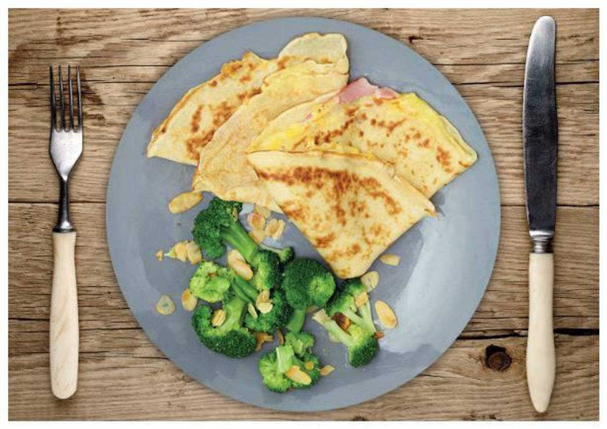 Crêpes gefüllt mit Kochschinken und zweierlei Käse