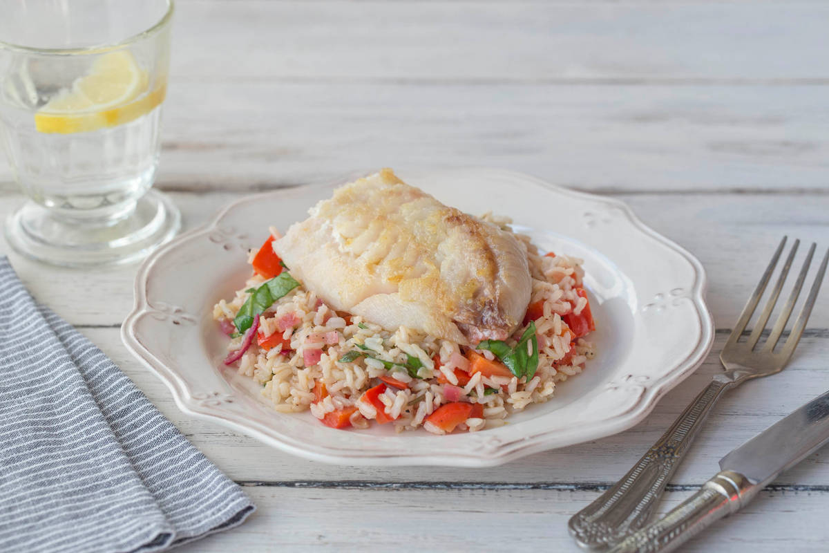 Pan Seared Barramundi with Brown Rice Salad