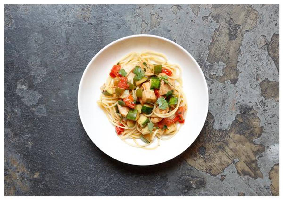 Lemony Chicken and Burst Tomato Linguine