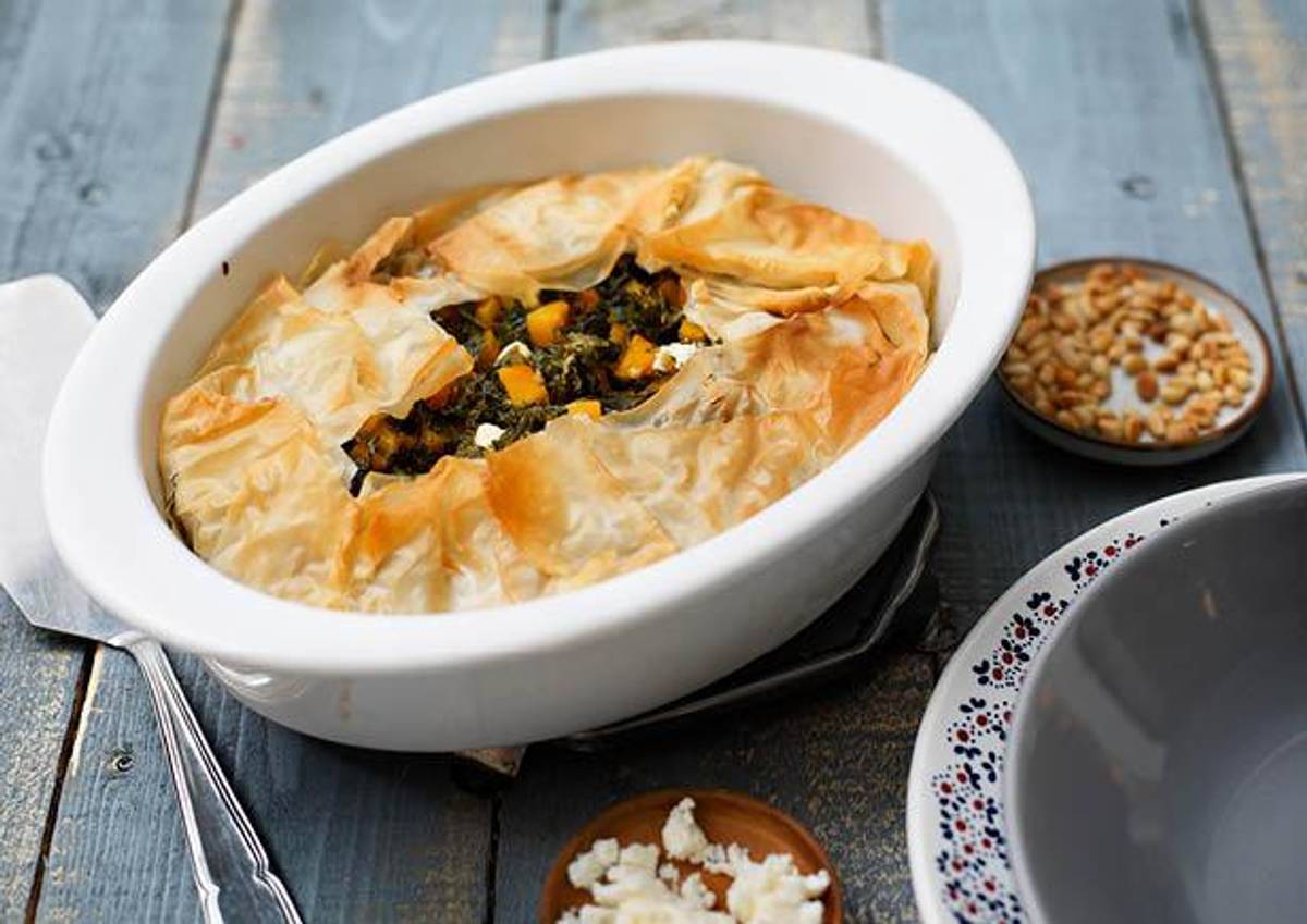 Oventaart met Hollandse boerenkool, pompoen en feta