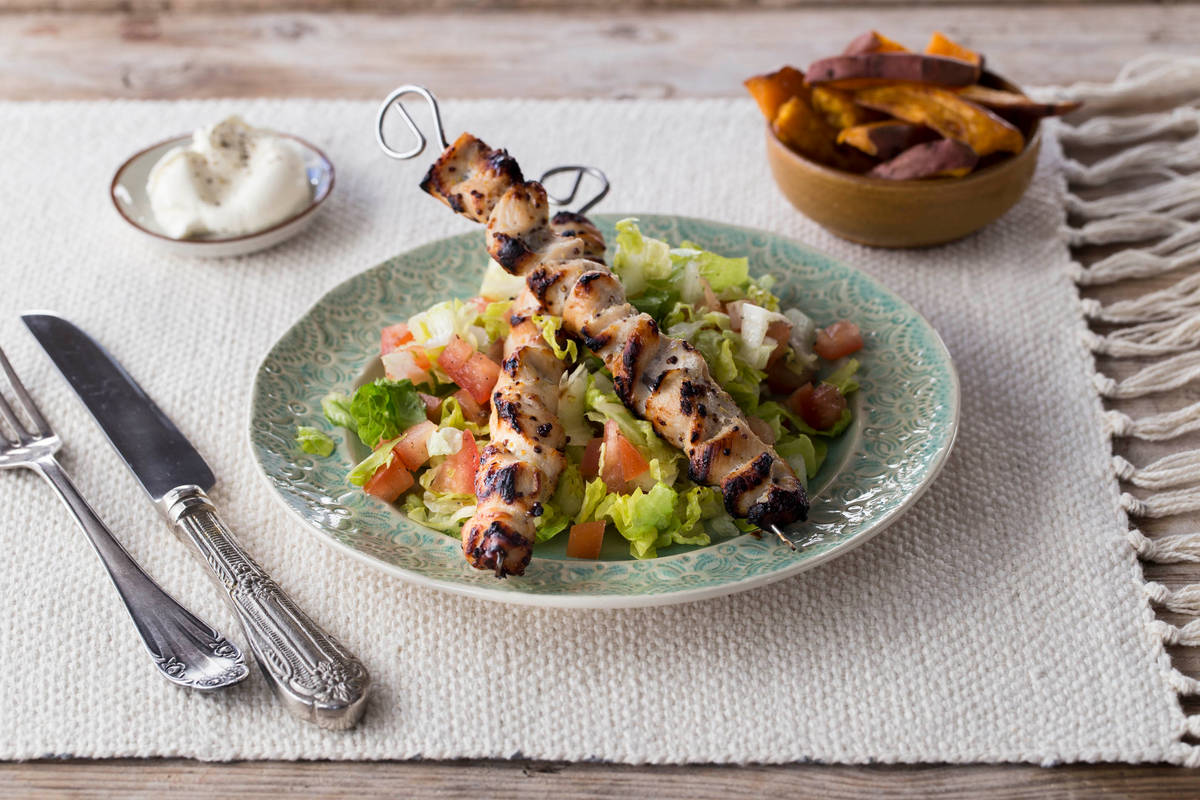 Honey Chicken Skewers with Rustic Sweet Potato Wedges
