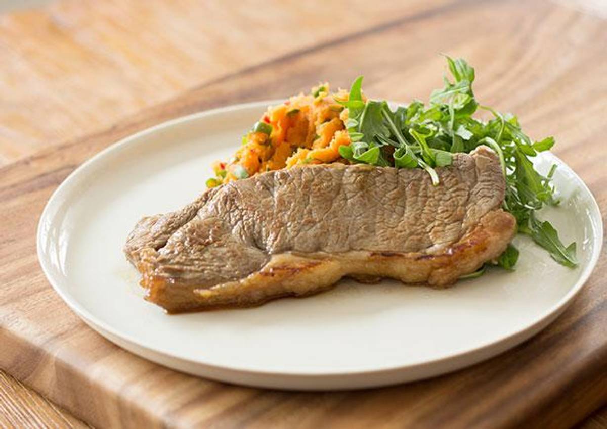 Seared Soy Steak with Sweet Potato Mash
