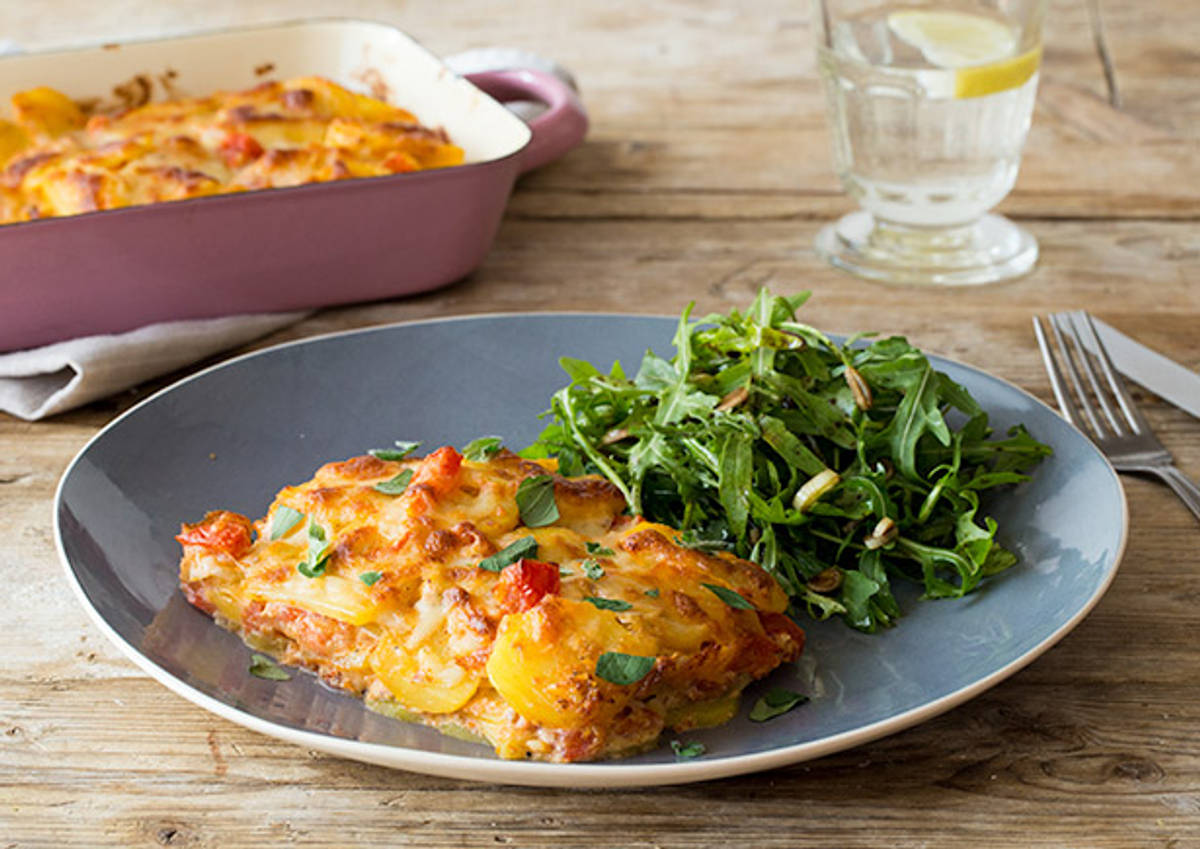 Cremiger Pesto Rosso-Kartoffelauflauf