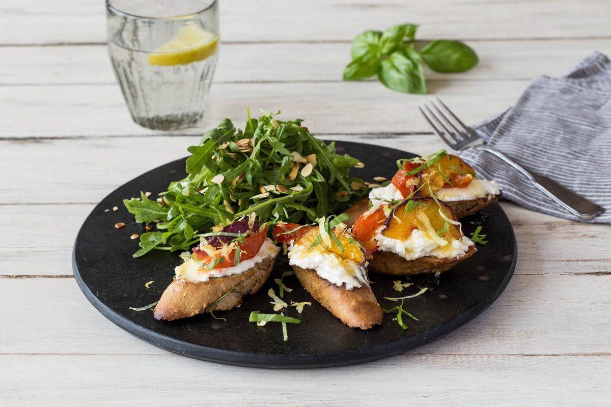 Peach and Tomato Tartines