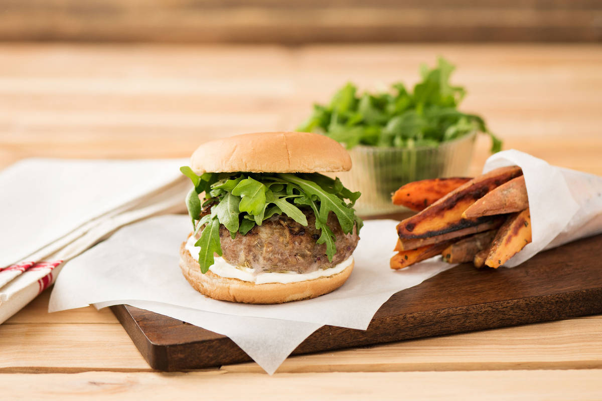 Family Pork & Apple Burgers with Sweet Potato Fries