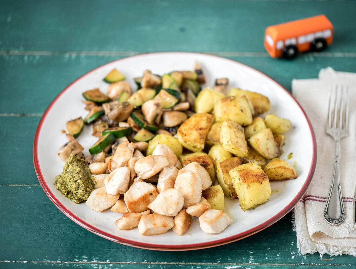 Kip met groene pesto-aardappeltjes