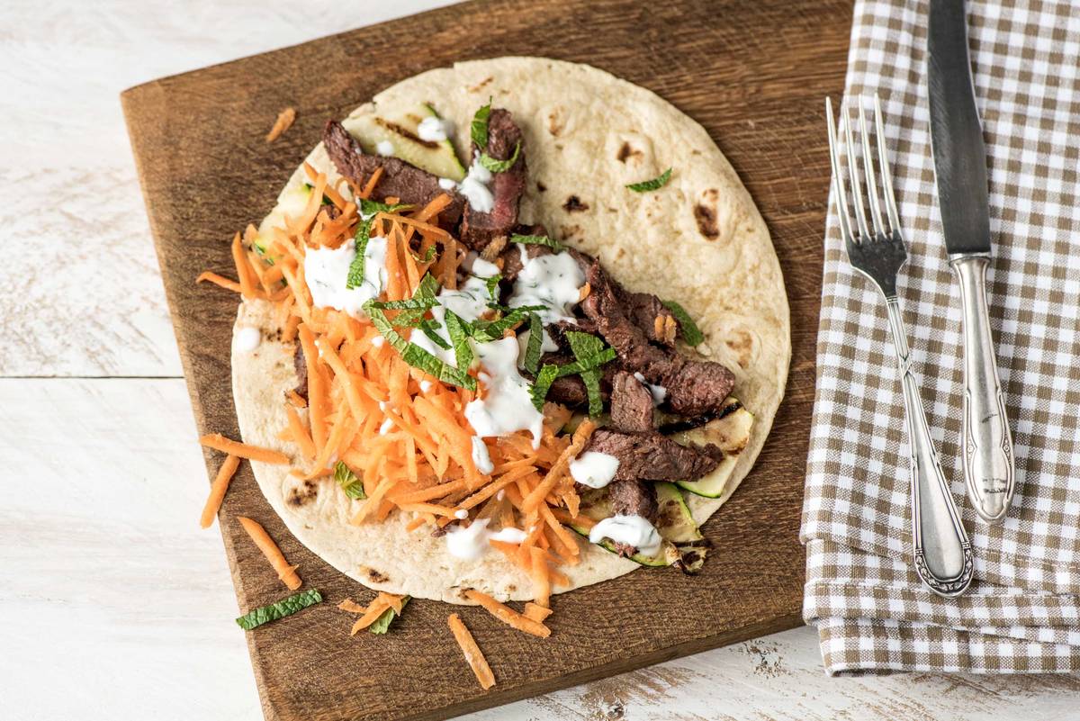 Family Tandoori Steak Chapati with Minted Yoghurt