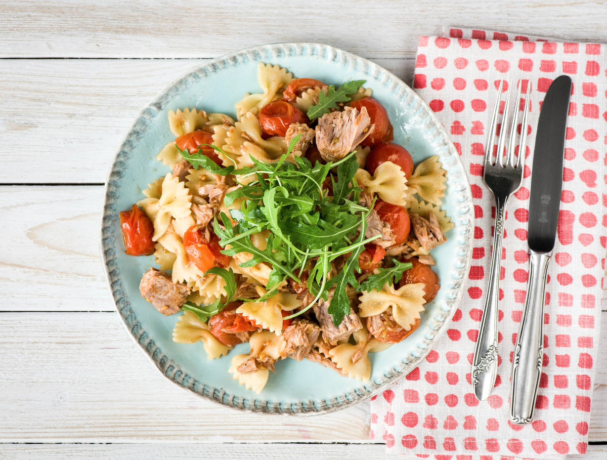 Jack’s witte tonijn met farfalle in cherrytomatensaus