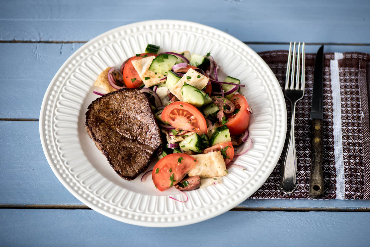 Sumac Lamb Steaks with Fattoush Salad