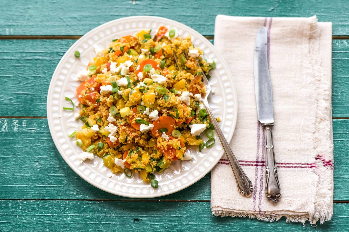 Feurig-scharf: Bunte Couscous-Gemüsepfanne