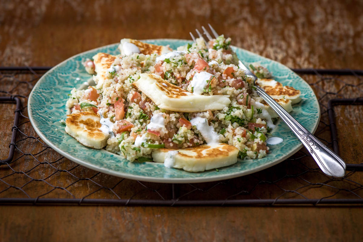 Moroccan Spiced Halloumi, Tabbouleh and Mint Raita