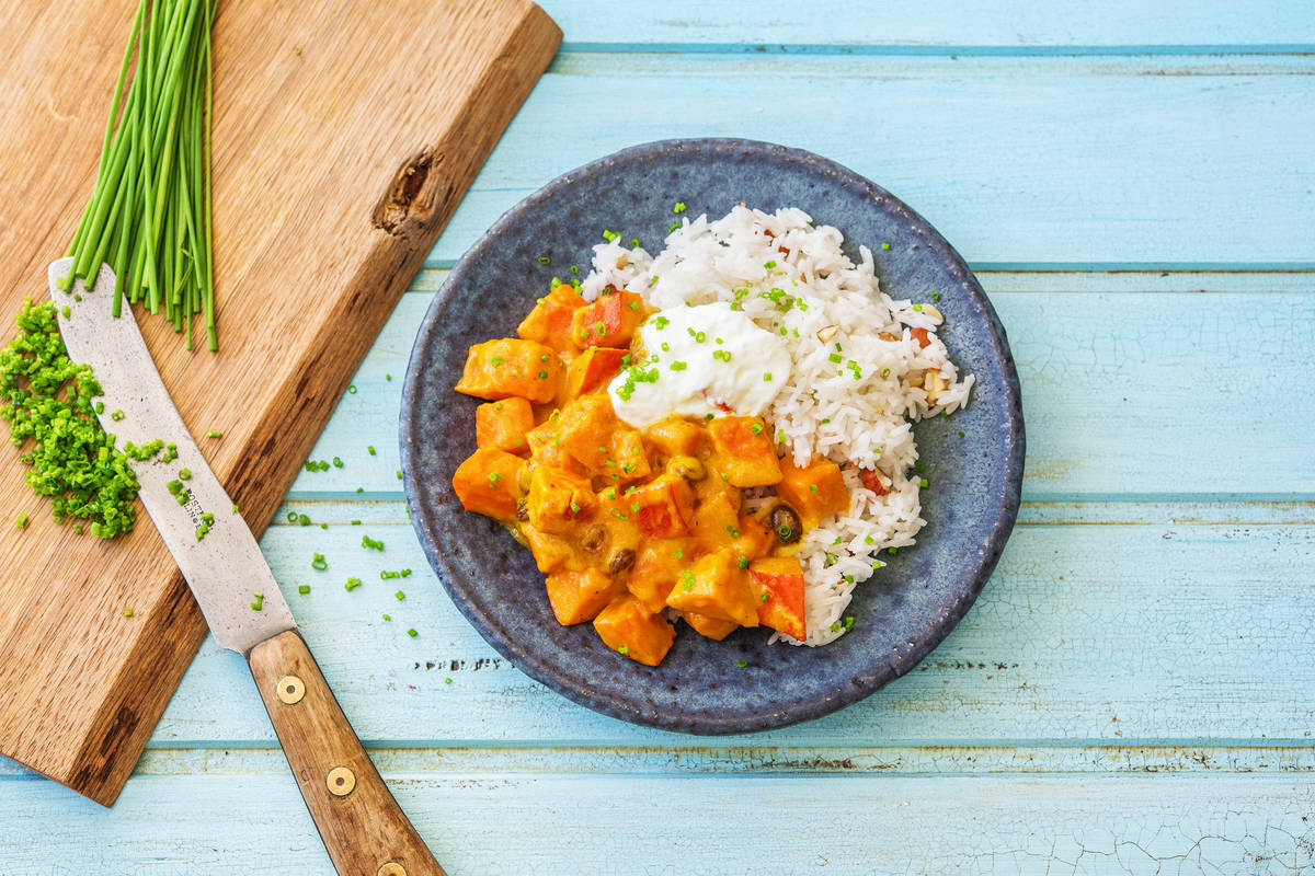 Riz-Casimir mit Hokkaido-Kürbis, Rosinen