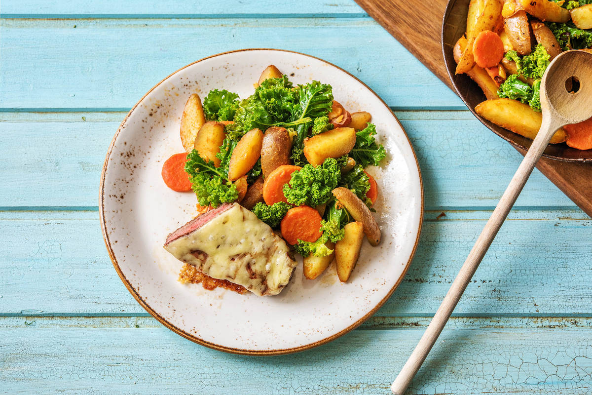 Überbackenes Rumpsteak mit Bergkäse