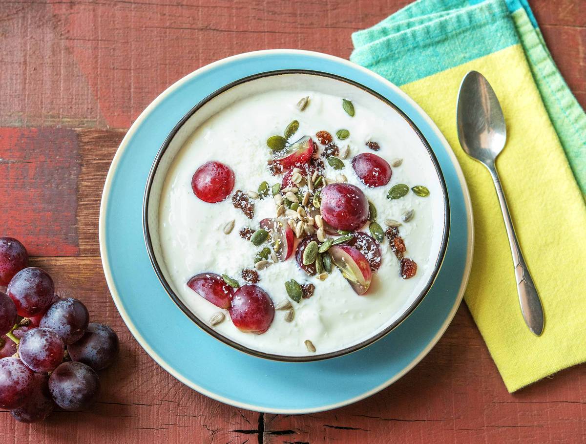 Yaourt maigre aux raisins et graines de courge