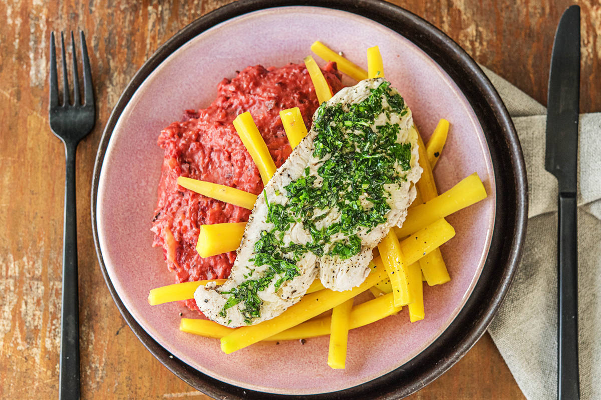 Putensteaks mit Rote-Bete-Püree,