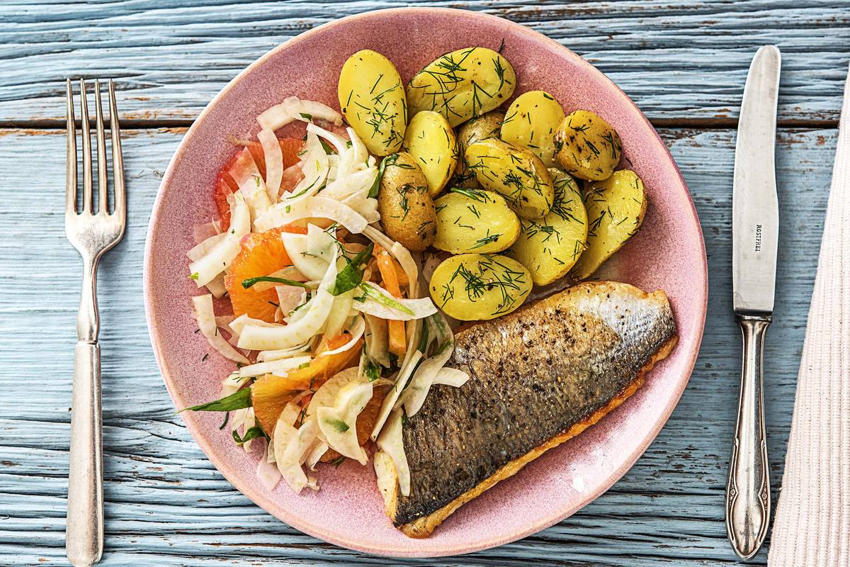 Grenailles à l’aneth et dorade à la poêle