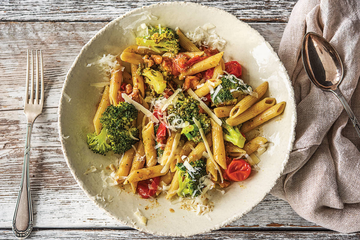 Speedy Basil Pesto, Broccoli and Walnut Penne