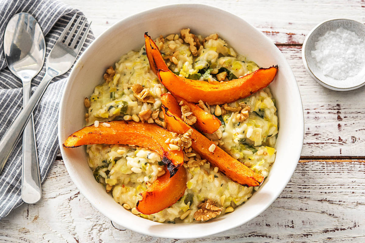 Porreerisotto mit karamellisiertem Kürbis