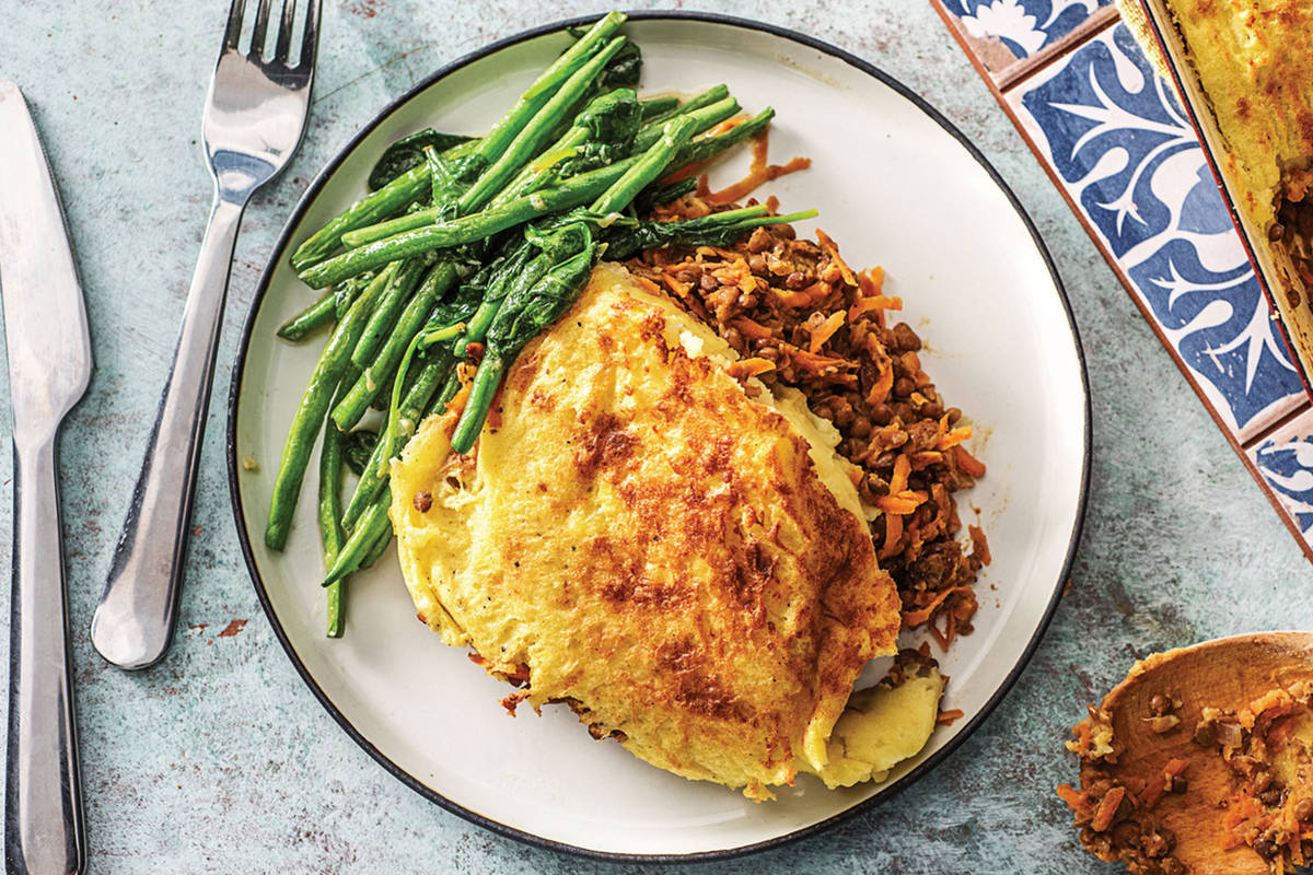 (Vegetarian) Mash-Topped Spiced Lentil Cottage Pie