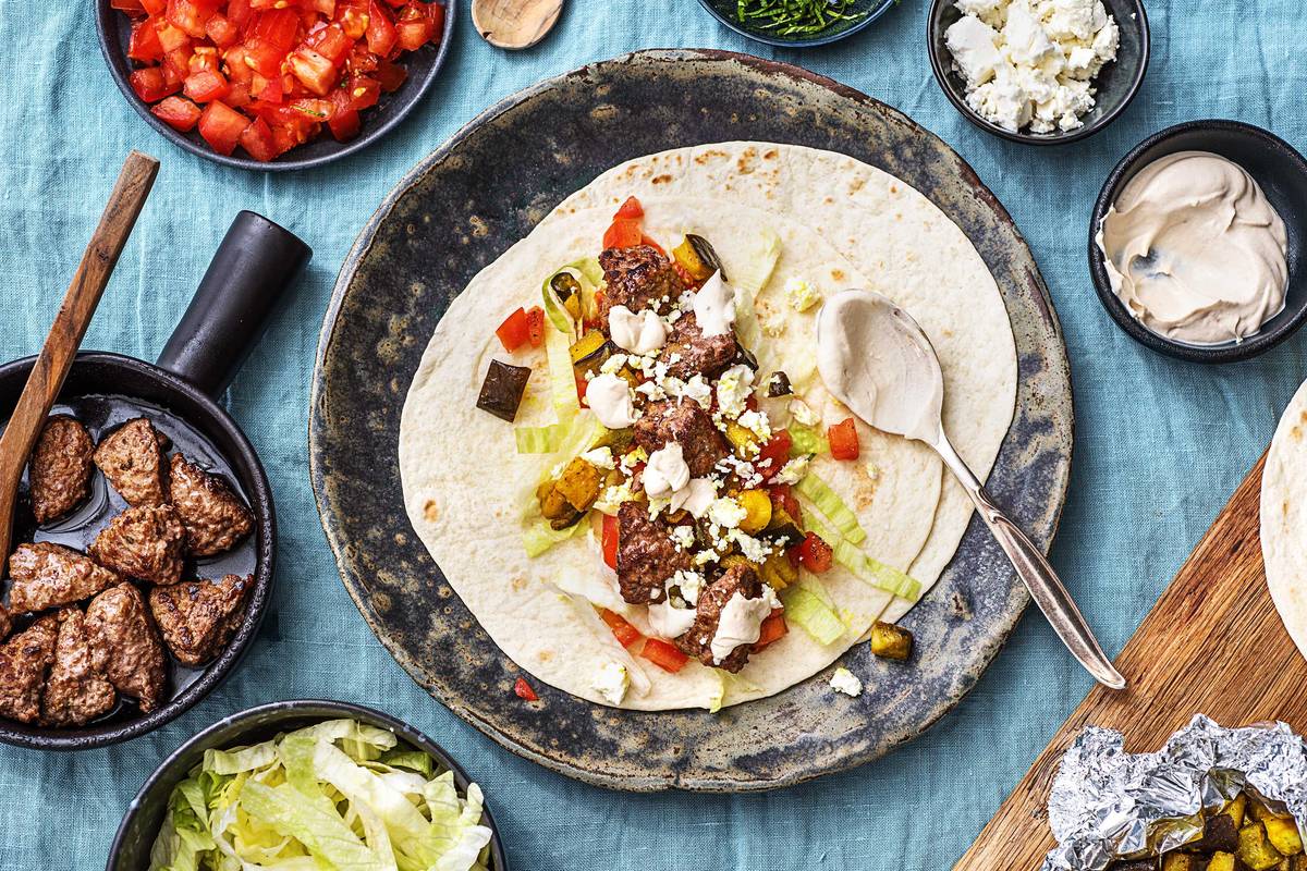 Wraps met kruidige aubergine en tartaar
