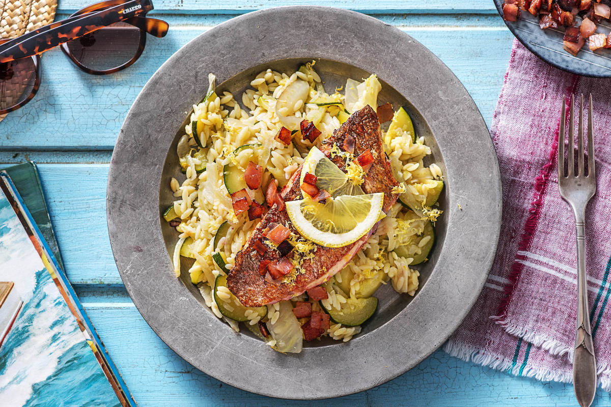 Orzo-risotto met roodbaarsfilet