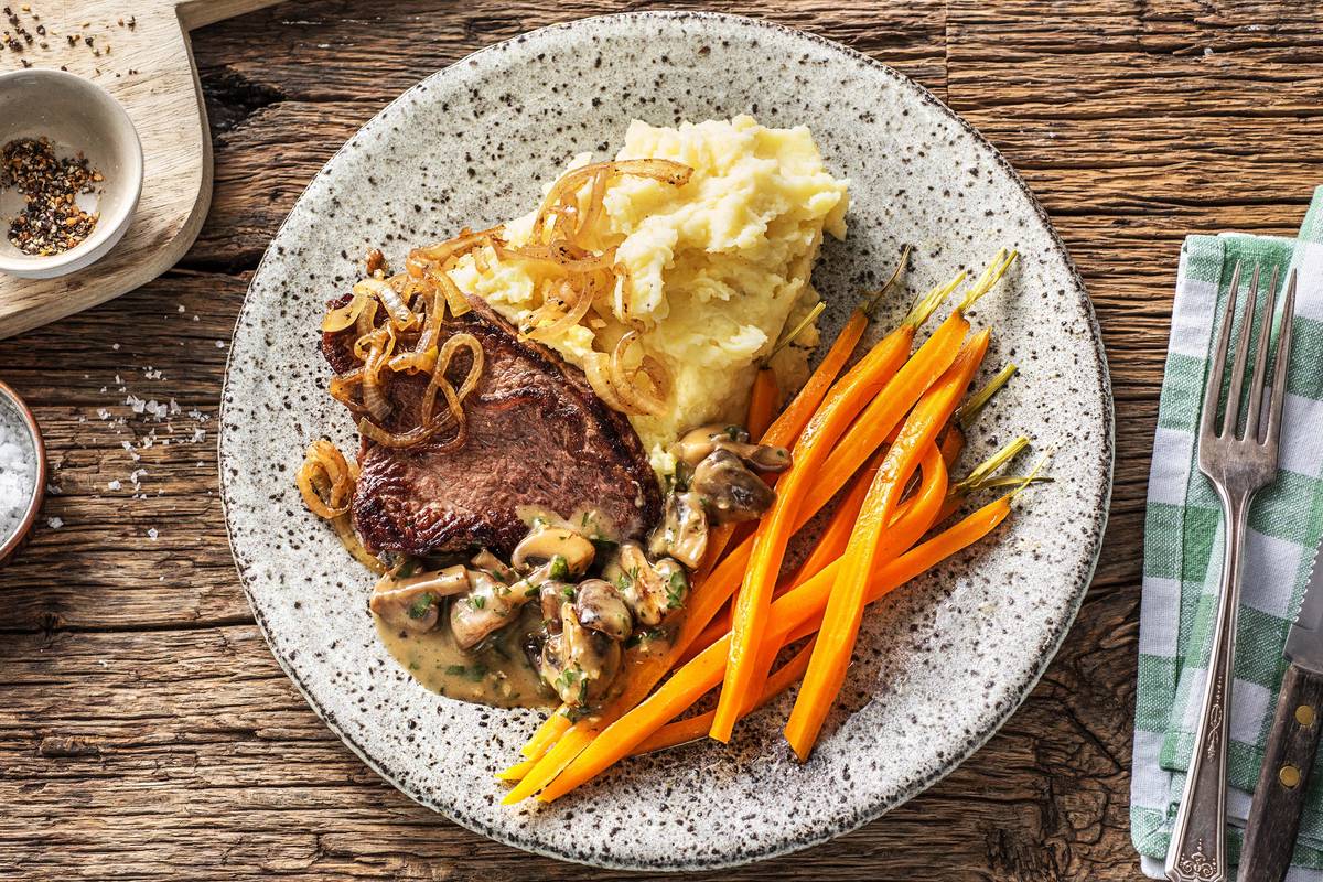 Rindersteak mit Champignon-Senf-Soße