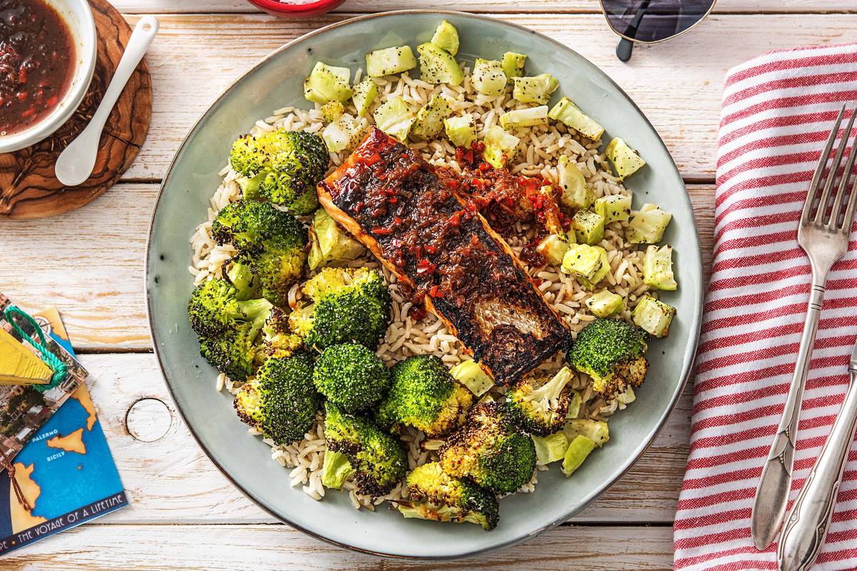 Zalm in zoet-pittige marinade