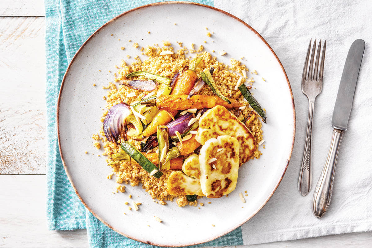 (Vegetarian) Roast Dutch Carrot & Basil Haloumi Spiced Couscous