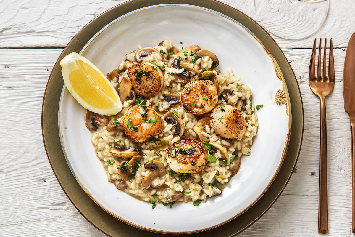 Scallops Over Truffled Mushroom Risotto