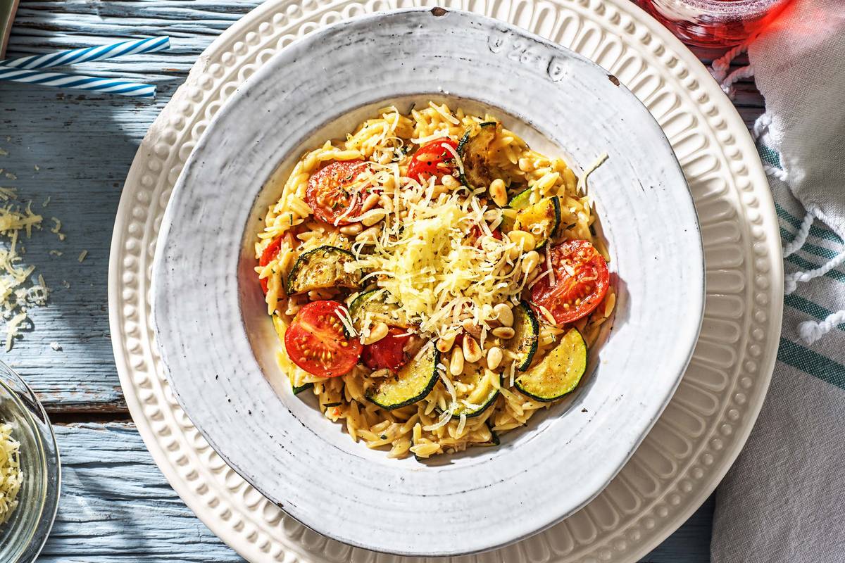 Orzo met romatomaten en gruyère