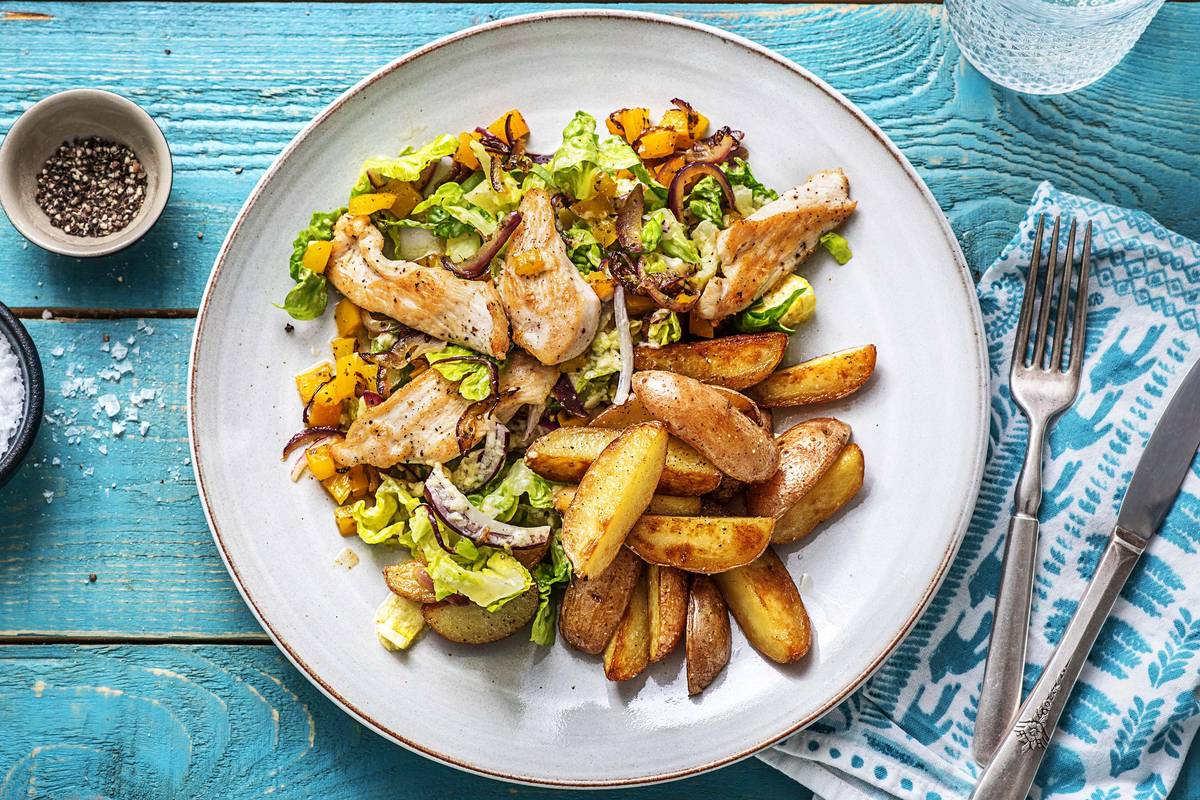 Aiguillettes de poulet et salade colorée