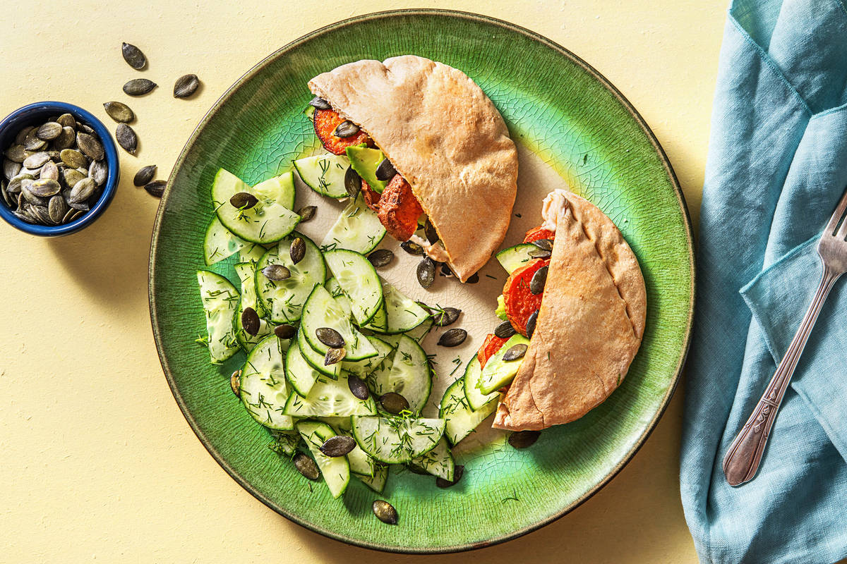 Harissa Sweet Potato Pita Pockets