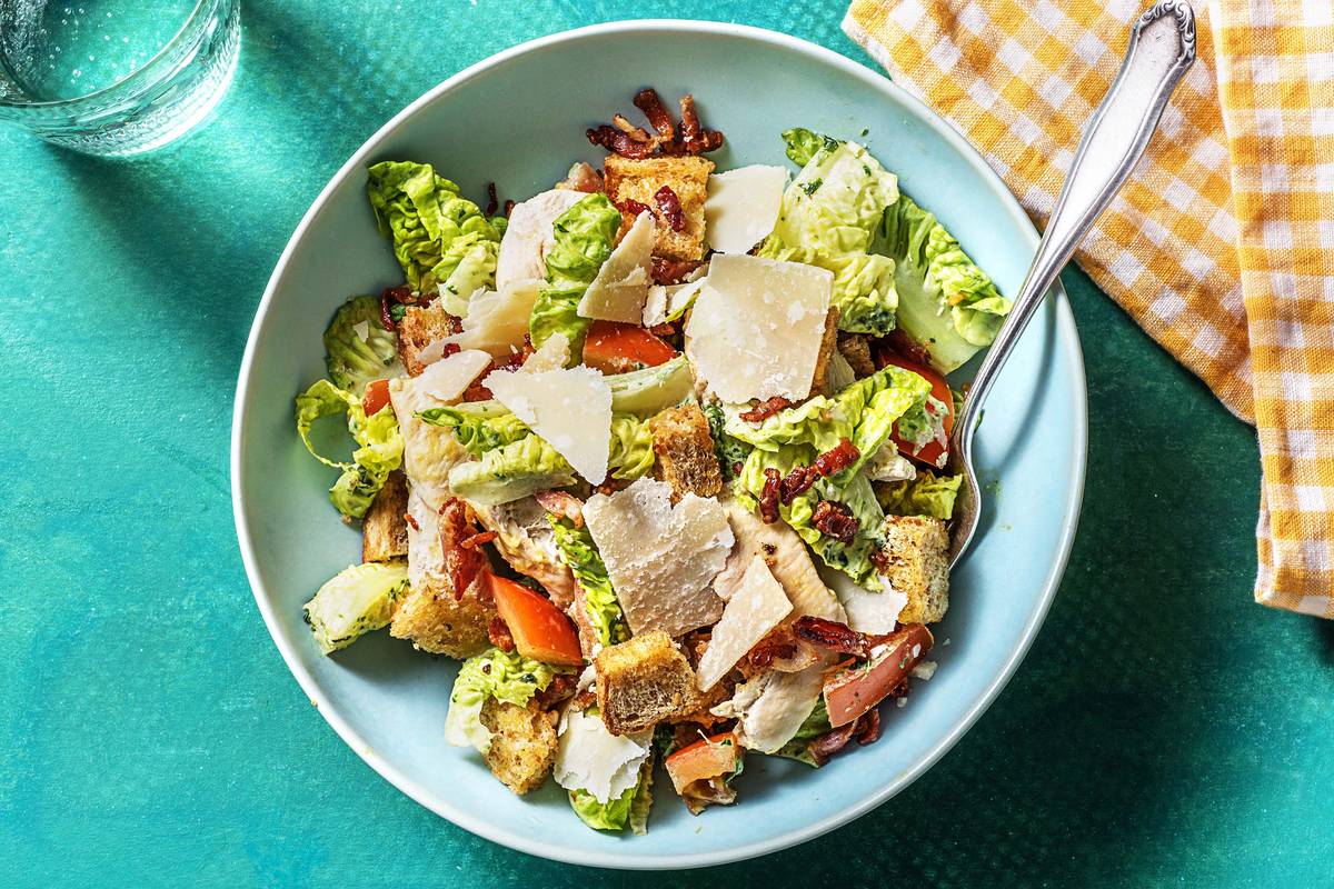 Caesar-Salat mit Bärlauch-Käse-Dressing,