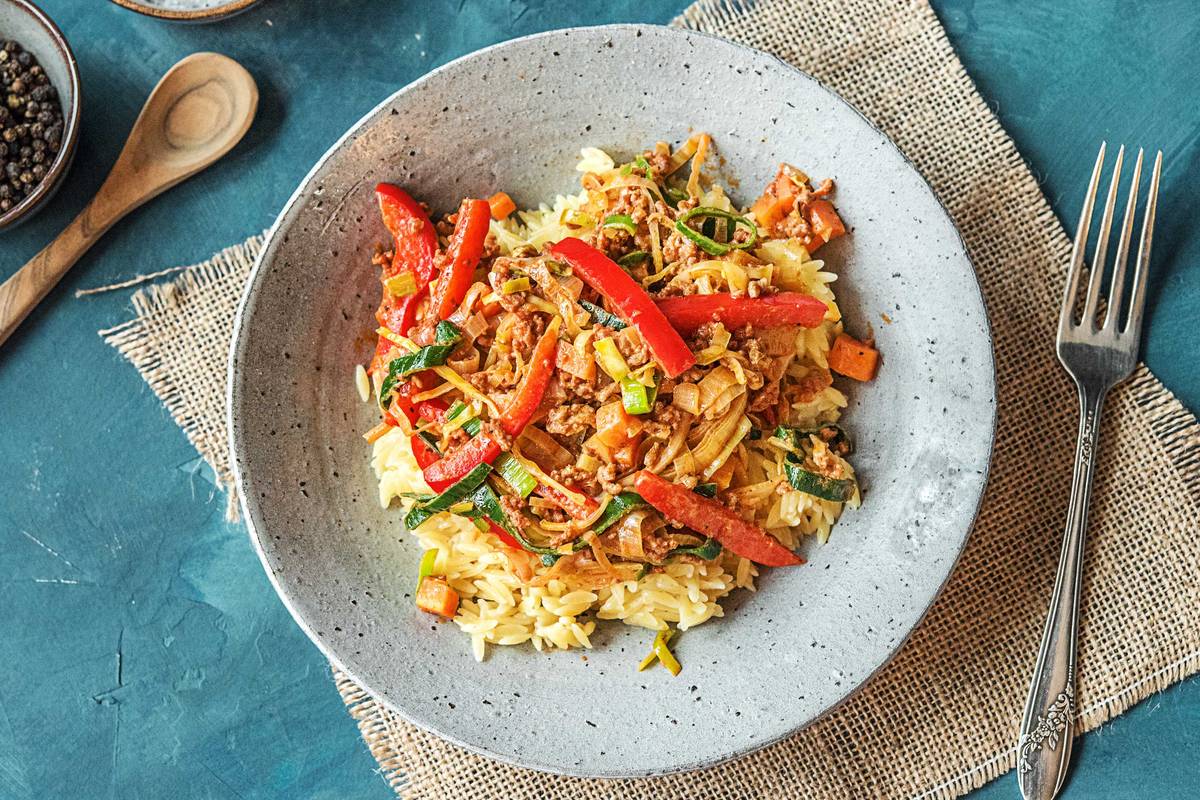 Italiaanse orzo met gekruid rundergehakt