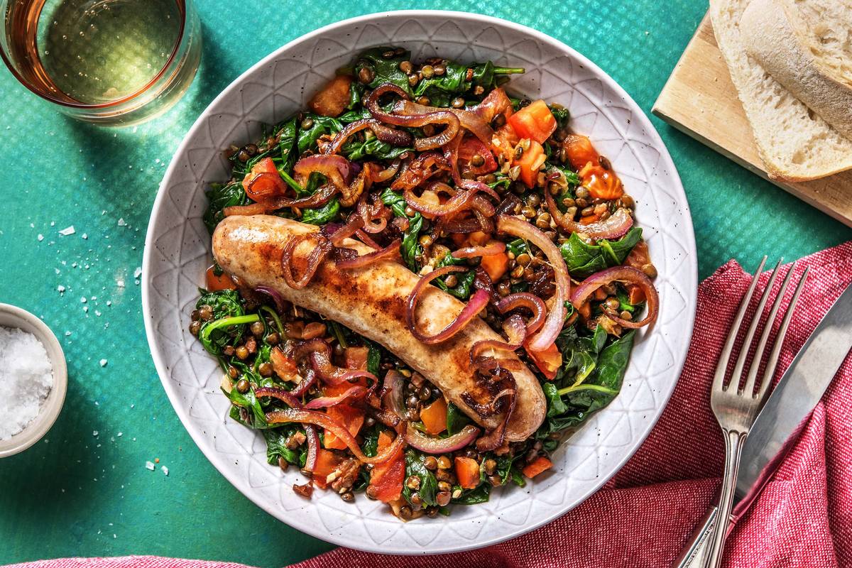 Mijoté de lentilles aux lardons et aux épinards