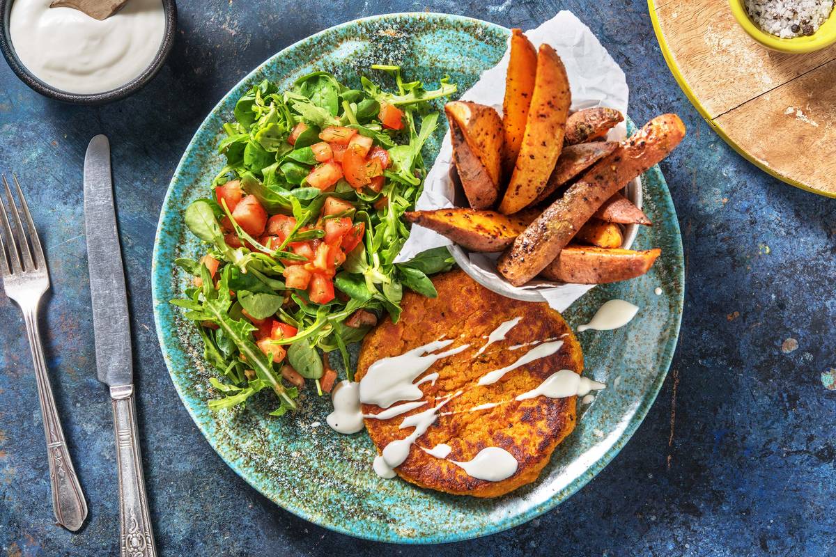 Wortel-pompoenburger met limoenmayonaise