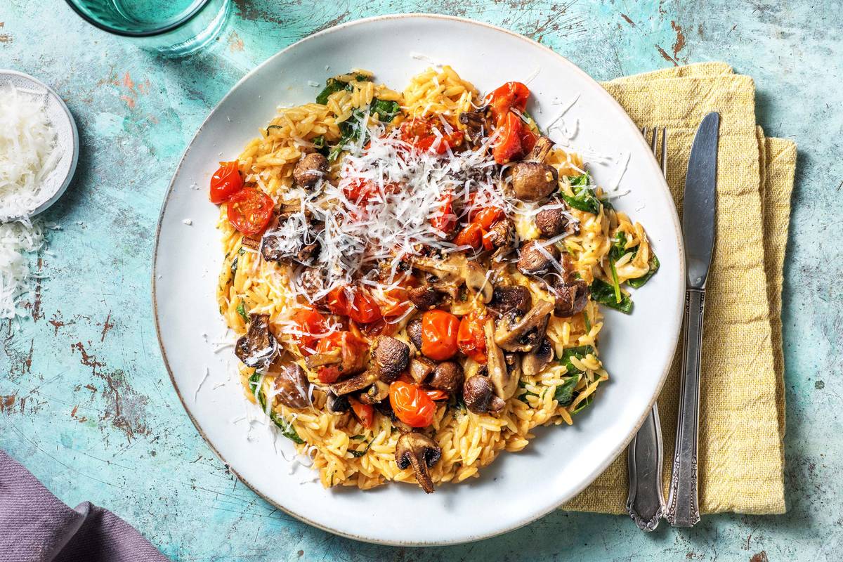 Orzo-Nudel-Risotto mit rauchigen Pilzen