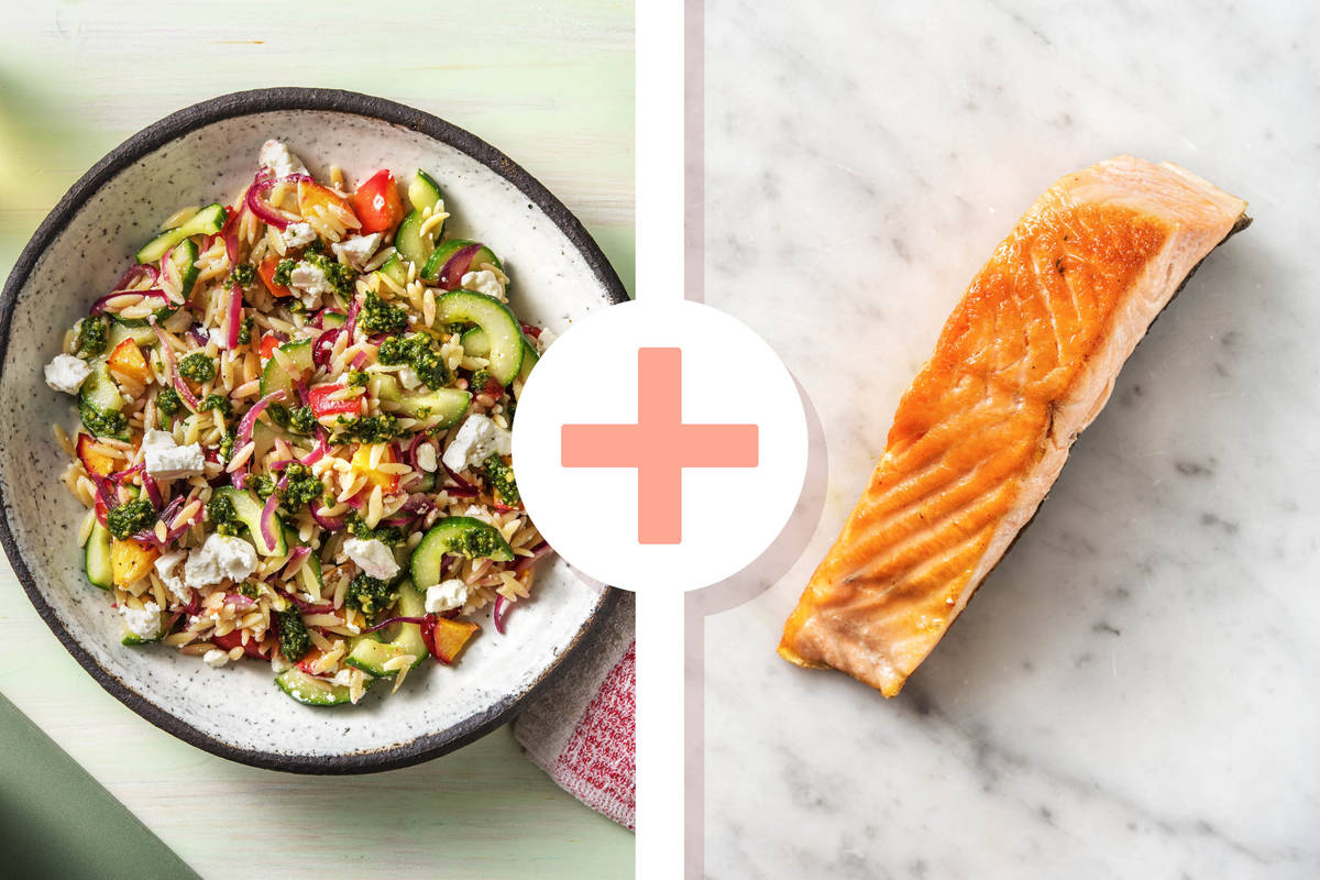 Orzo-Salat mit extra Lachsfilet