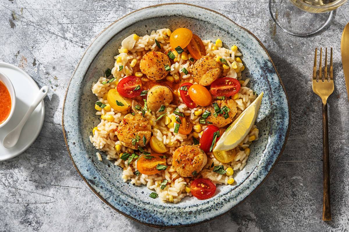 Scallops Over Corn Risotto