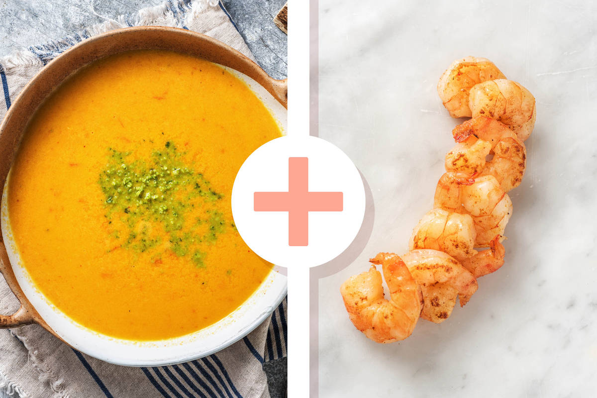 Tomaten-Paprika-Suppe mit Garnelen