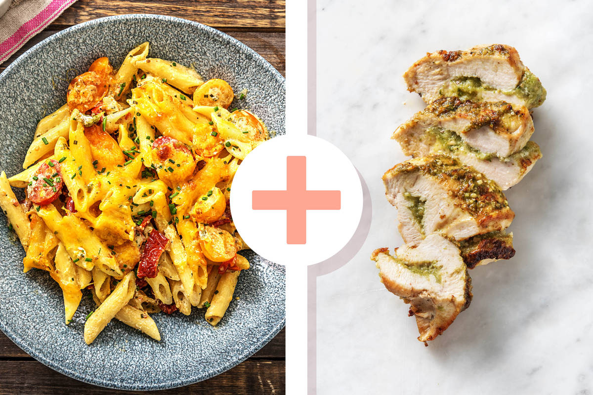 Überbackene Penne mit gefüllter Hähnchenbrust