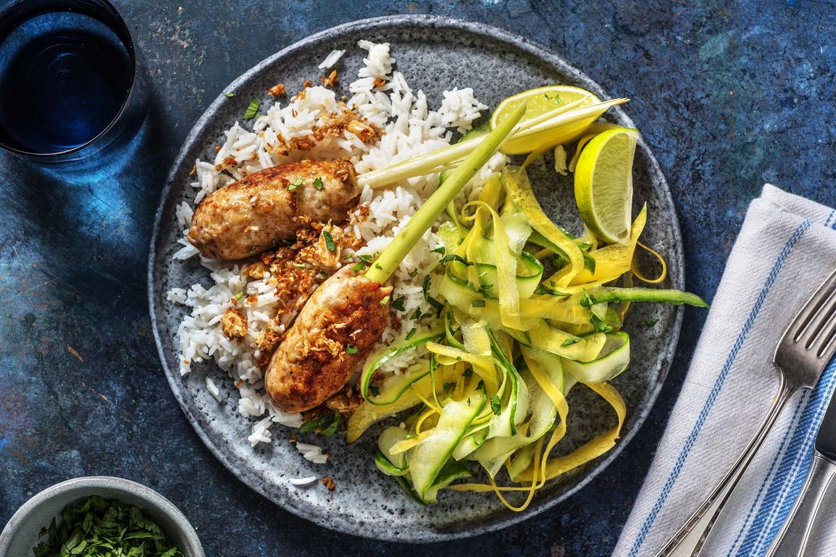 Brochettes de poulet et riz à la noix de coco